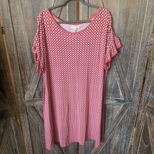 Max Studio Dress Women's Size 2X Red Multi Color Geometric Print Ruffle Sleeves